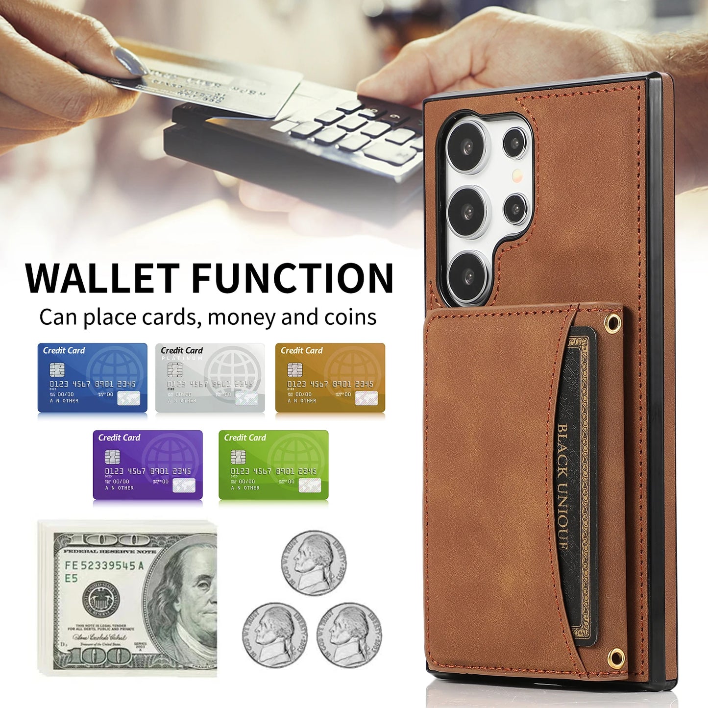 Luxury PU Leather Flip Phone Case – Wallet Cover with Card Holder & Credit Card Slots for Samsung S25, S24, S23 Ultra