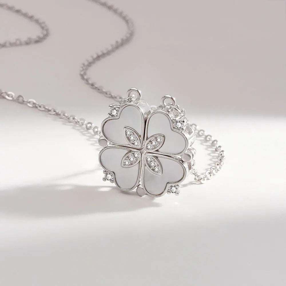 925 Sterling Silver Magnetic Four-Leaf Clover Necklace – Heart-Shaped Pendant Love Jewelry for Women and Girls Gift Cimorene