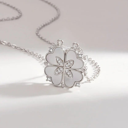 925 Sterling Silver Magnetic Four-Leaf Clover Necklace – Heart-Shaped Pendant Love Jewelry for Women and Girls Gift Cimorene