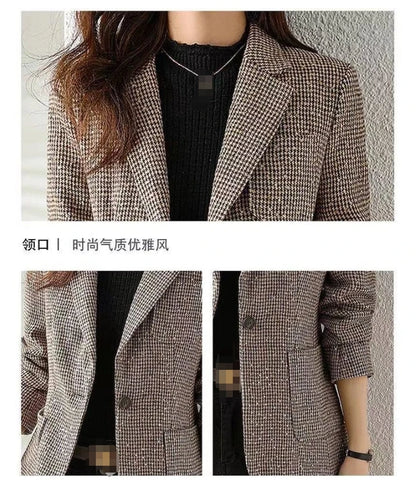 Women's Retro Korean Blazer – Warm Long Fall Coat, Tailored Casual Luxury Jacket for Trendy Outfits Maddy