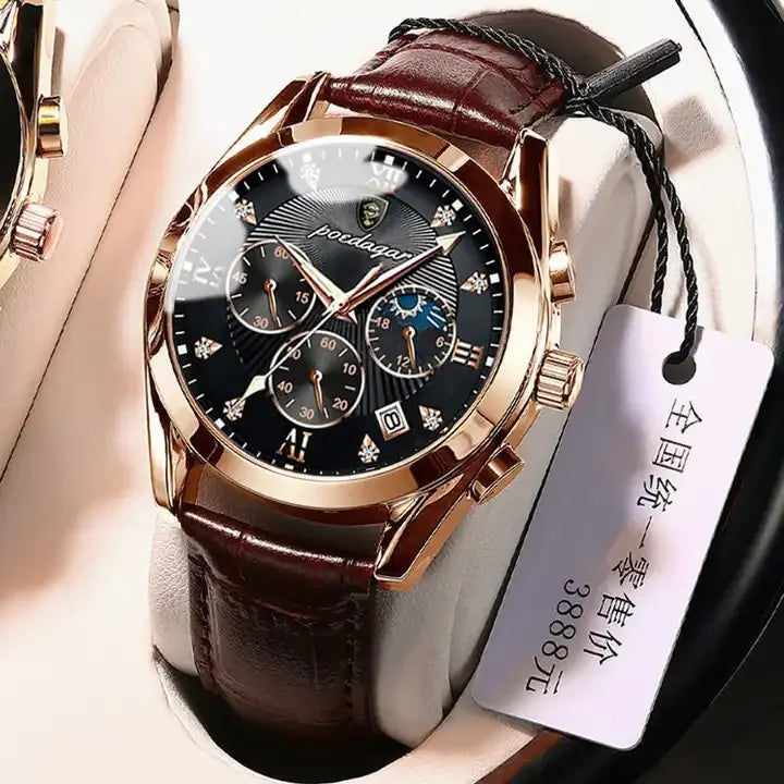 POEDAGAR 820 Men's Sport Watch – Genuine Leather Quartz Wristwatch, Waterproof, Luminous, and Stylish Relojes Para Hombre Olivier
