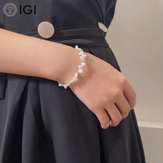 Vintage 925 Sterling Silver Freshwater Pearl Bracelet – 18K Gold Plated Baroque Pearl Bracelet for Women