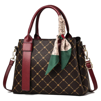 Women's PU Leather Handbag - Vegan Large Capacity Shoulder Bag with Scarf Sheryl