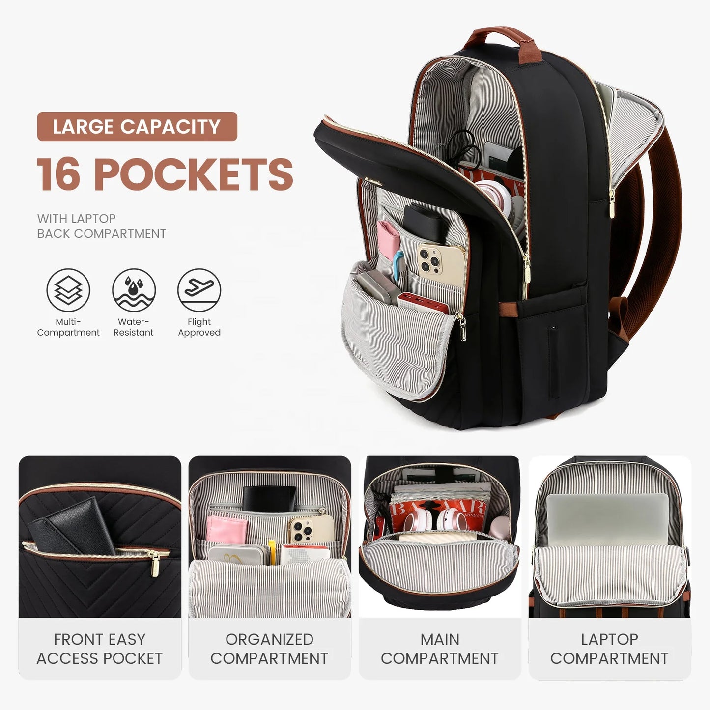 Waterproof Nylon Laptop Backpack for Women & Girls - 15.6 & 17-Inch College, School, Travel, and Business Bag
