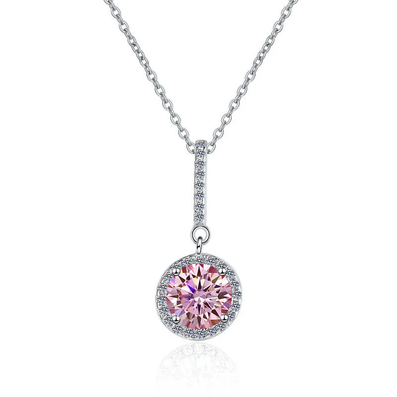 Fine Jewelry: Valentine’s Gift S925 Sterling Silver Necklace with Pink VVS1 Moissanite Diamond Pendant