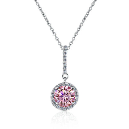 Fine Jewelry: Valentine’s Gift S925 Sterling Silver Necklace with Pink VVS1 Moissanite Diamond Pendant