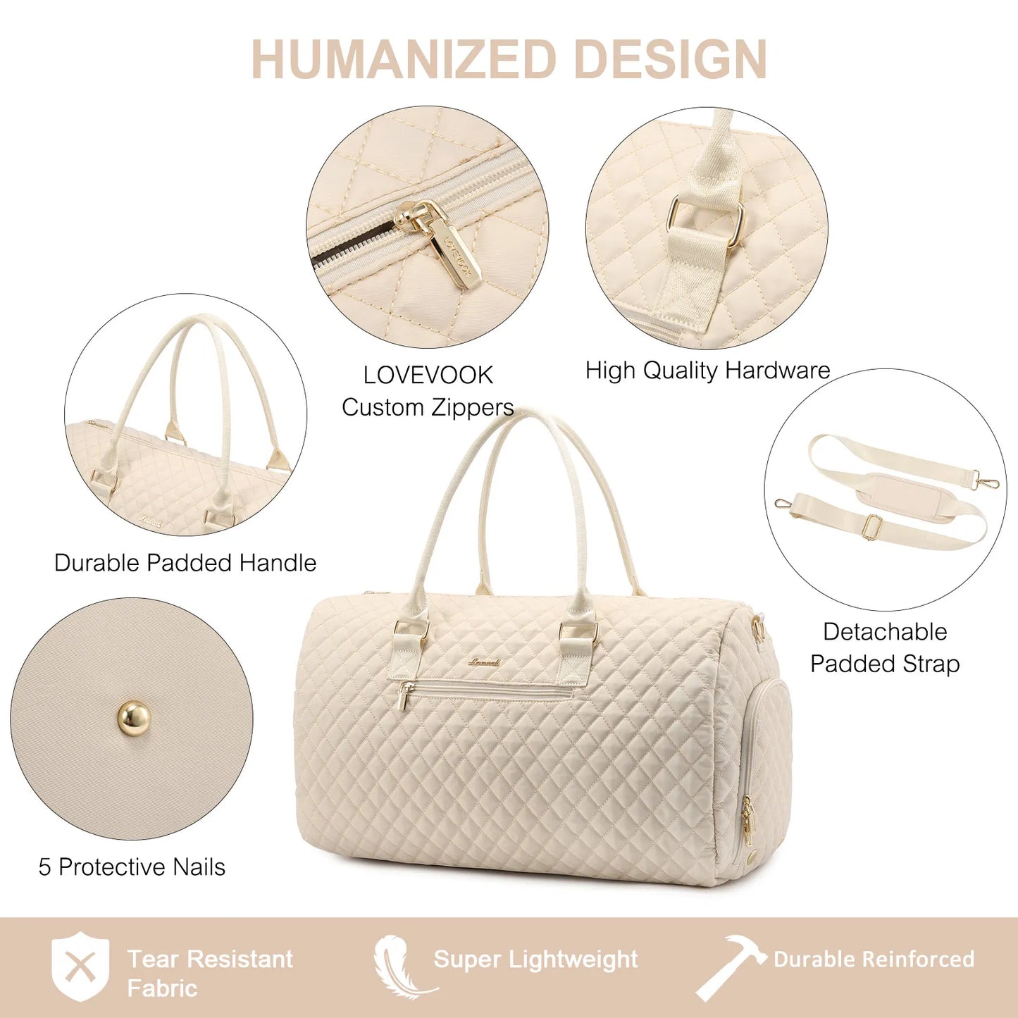 LOVEVOOK 2022 Luxury Quilted Weekender Duffel Bag - Custom Canvas Travel Bag for Men & Women Glazy