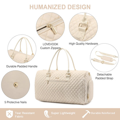 LOVEVOOK 2022 Luxury Quilted Weekender Duffel Bag - Custom Canvas Travel Bag for Men & Women Glazy
