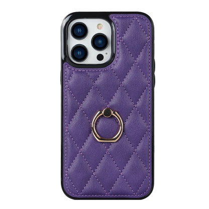 Luxury Leather Phone Case with Rotating Metal Ring | Shockproof Cover for iPhone 14, 13, 12, 11 Pro Max