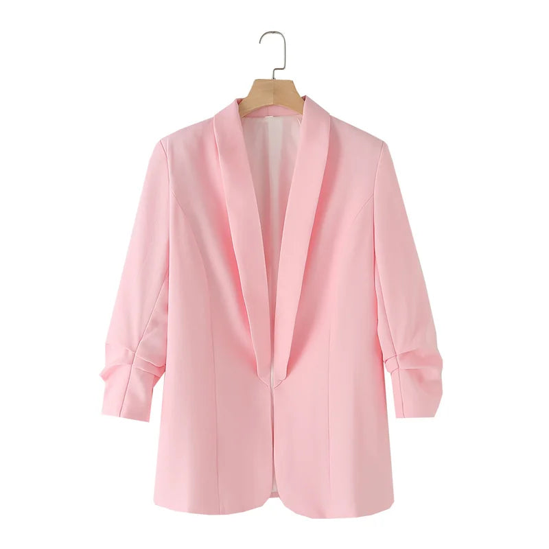 Women's Casual Loose One Button Cuff Pleated Suit Jacket Lucinda