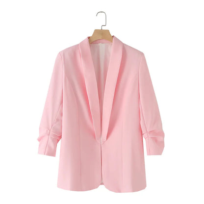 Women's Casual Loose One Button Cuff Pleated Suit Jacket Lucinda