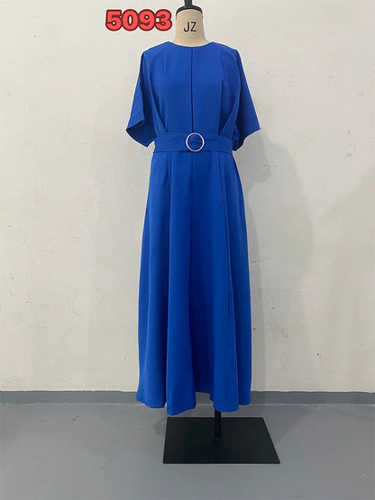 Women's Summer Slim Fit Dress – Solid Color Round Neck Short Sleeve Fashionable Casual Style Monique