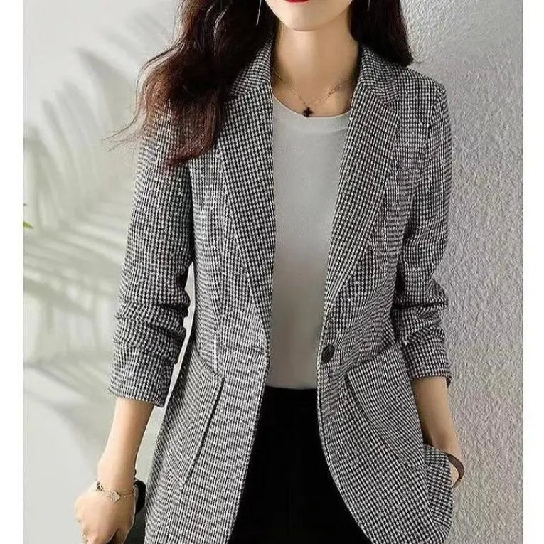 Women's Retro Korean Blazer – Warm Long Fall Coat, Tailored Casual Luxury Jacket for Trendy Outfits Maddy