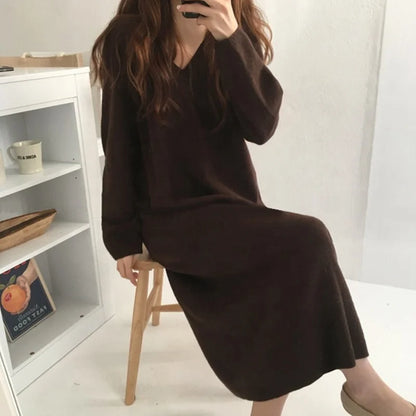 Spring New Arrival V-Neck Sweater Dress | Custom Fit Lightweight Plain Knit Dress for Women Aivee