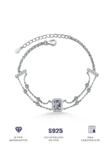 Luxury 925 Sterling Silver Bracelet for Women | 1ct VVS D Color Emerald Cut Moissanite Diamond | Perfect for Engagements, Parties, and Special Occasions