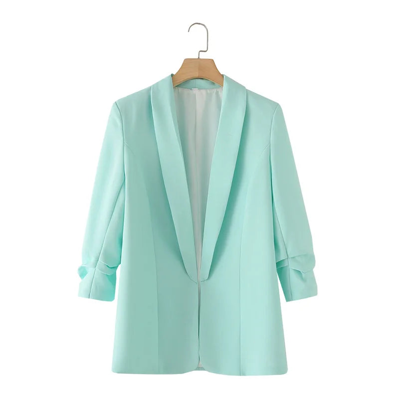 Women's Casual Loose One Button Cuff Pleated Suit Jacket Lucinda