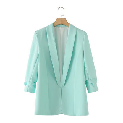 Women's Casual Loose One Button Cuff Pleated Suit Jacket Lucinda
