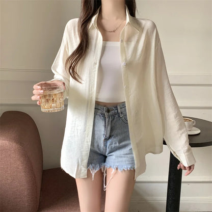 Women's Lightweight Long-Sleeve Shirt | Loose Korean-Style Single-Breasted Blouse Kara