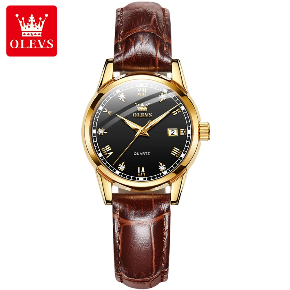 OLEVS 6896 Genuine Leather Quartz Watch – Waterproof Unisex Design with Stylish Dial for Men and Women