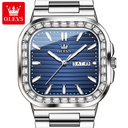 OLEVS 9966 Men's Rose Gold Watch - Square Dial, Quartz Movement, Waterproof, Week & Date Display