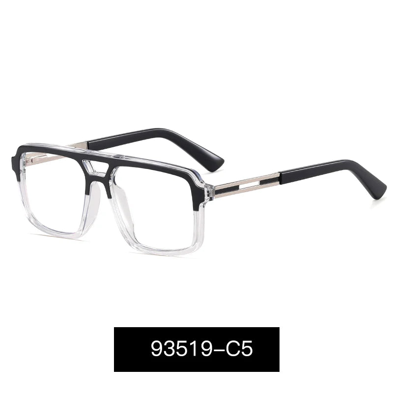 Men's Large Square Frame Glasses – TR90 + Metal Blue Light Blocking Double Bridge Eyewear