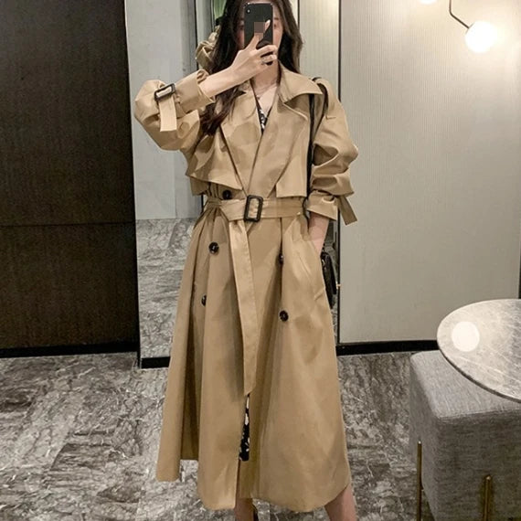 Women's Medium to Long Windbreaker - Korean-Style Loose Casual Coat for Spring & Autumn Cinder