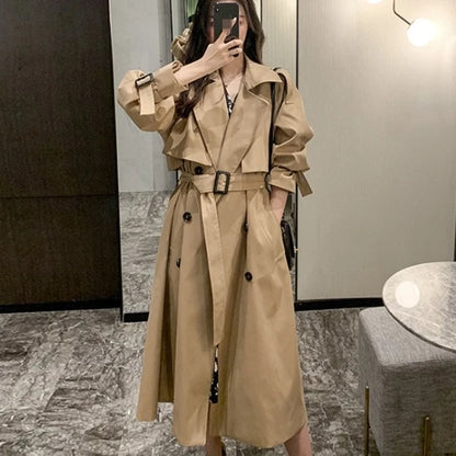 Women's Medium to Long Windbreaker - Korean-Style Loose Casual Coat for Spring & Autumn Cinder