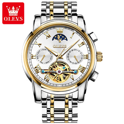 OLEVS 6617 Men's Tourbillon Watch - Classic Business Style, Stainless Steel Band, Skeleton Dial, Automatic Mechanical Wristwatch