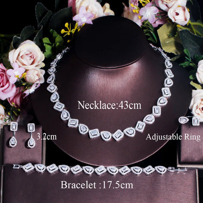 Silver Water Drop Cubic Zirconia Jewelry Set – 4pcs Ring, Bracelet, Earrings & Necklace | Luxury Accessories for Women Angelique
