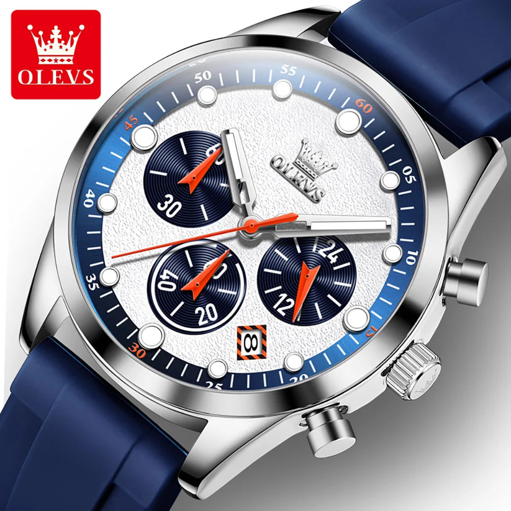 OLEVS 5602 Chronograph Sport Quartz Watch - Fashion Wine Barrel Case, Silicone Strap, Unisex Design for Men and Women