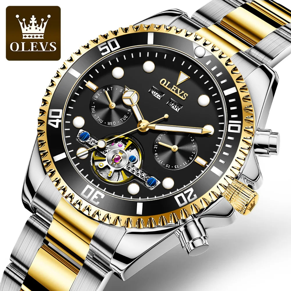 OLEVS 6605 Men's Luxury Watch - Automatic Mechanical, Stainless Steel Band, Elegant Relogio Montre Homme Wristwatch