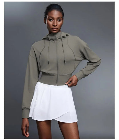 Women's Full-Zip Hoodie Sweatshirt – Long-Sleeve Gym Workout Fitness Jacket, Athletic Suit for Autumn