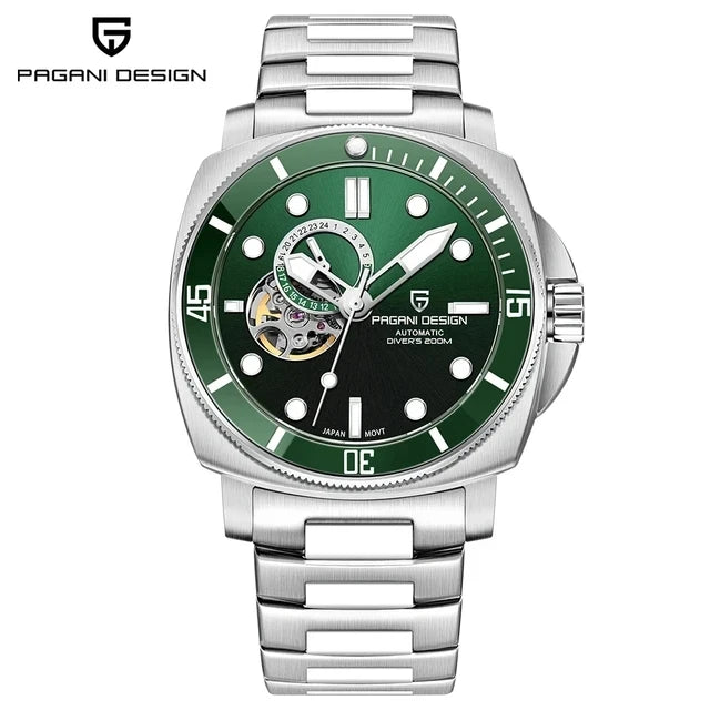 PAGANI DESIGN PD1736 Men's Automatic Mechanical Watch - 2024 New Sapphire Diving Watch, Stainless Steel