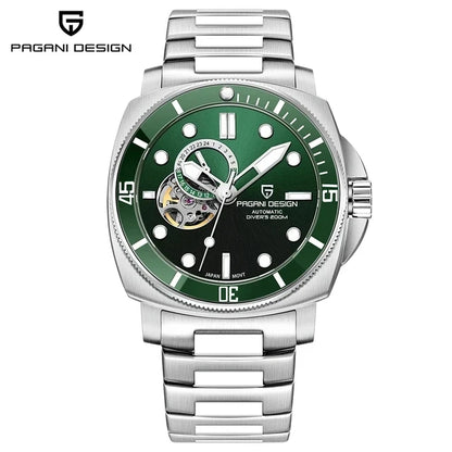 PAGANI DESIGN PD1736 Men's Automatic Mechanical Watch - 2024 New Sapphire Diving Watch, Stainless Steel