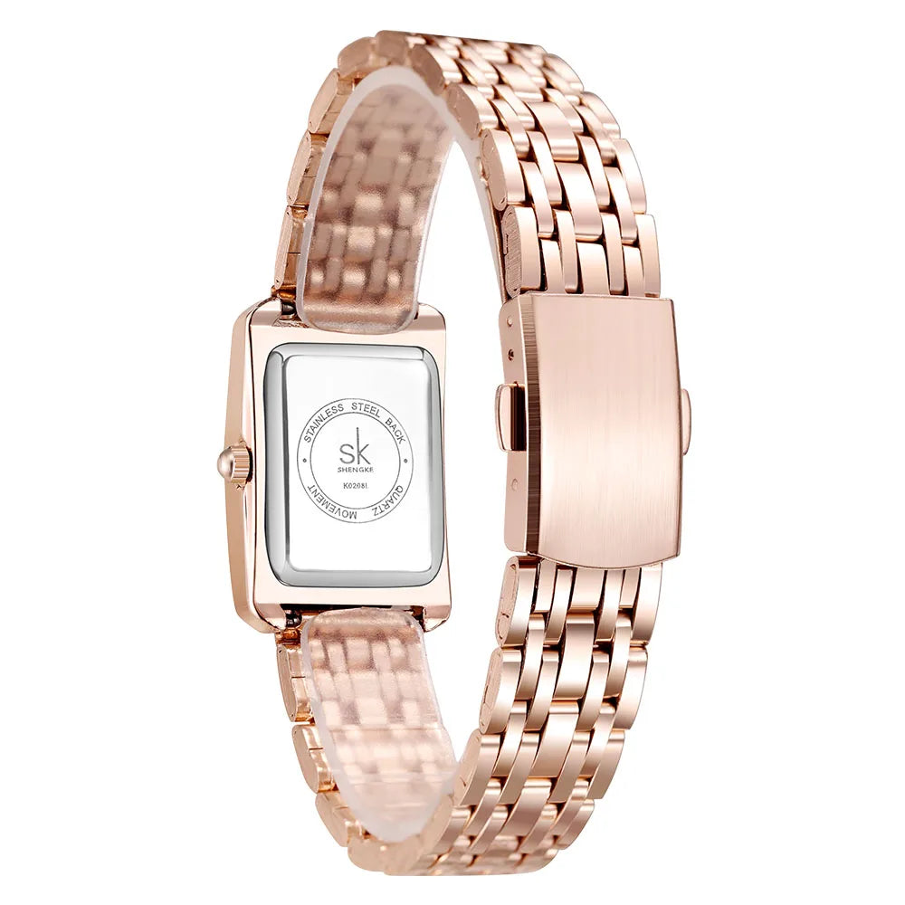 Shengke Luxury Ladies' Gold Watch - Fashion Steel Square Dial, Rectangle Design, Quality Brand Wristwatch Ruth