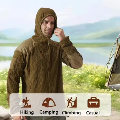 Men's Plaid Fleece Tactical Jacket – Warm Hooded Coat for Winter Hiking & Camping Tyrion
