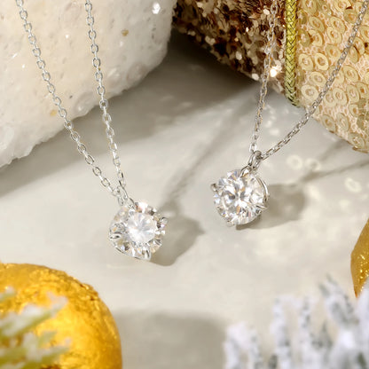 Moissanite Necklace for Women - 925 Sterling Silver Gold-Plated Solitaire Pendant with Lab-Created Diamond