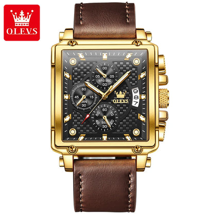 OLEVS 9925 Men's Square Watch - Fashion Quartz Movement, 3ATM Waterproof, Calendar, Casual & Sports Style
