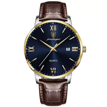 POEDAGAR 826 Leather Quartz Watch – Luxury Waterproof Sports Watch for Men, Business Wristwatch with Date Display Samuel