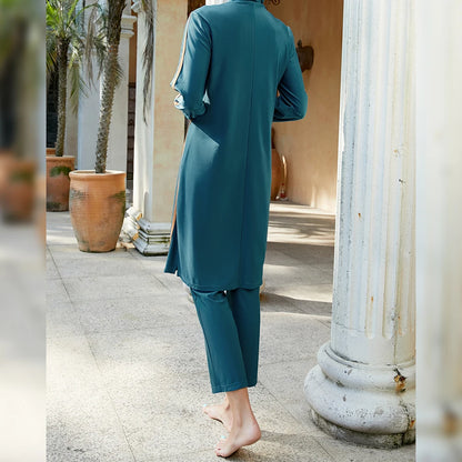 Blue Long-Sleeve Muslim Swimwear | Zipper 3-Piece Burkini with Hijab Hafsa