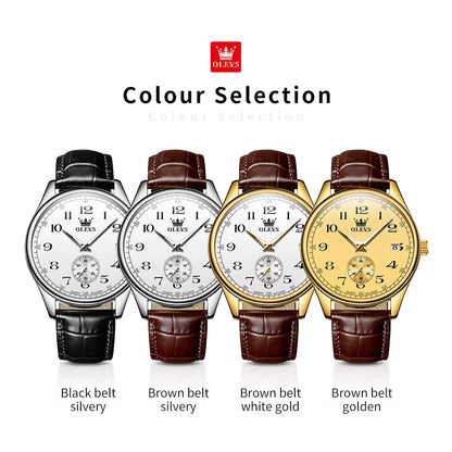 OLEVS 3622 Men's Quartz Watch – Genuine Leather Strap, Luminous Dial, and Date Display Xavier