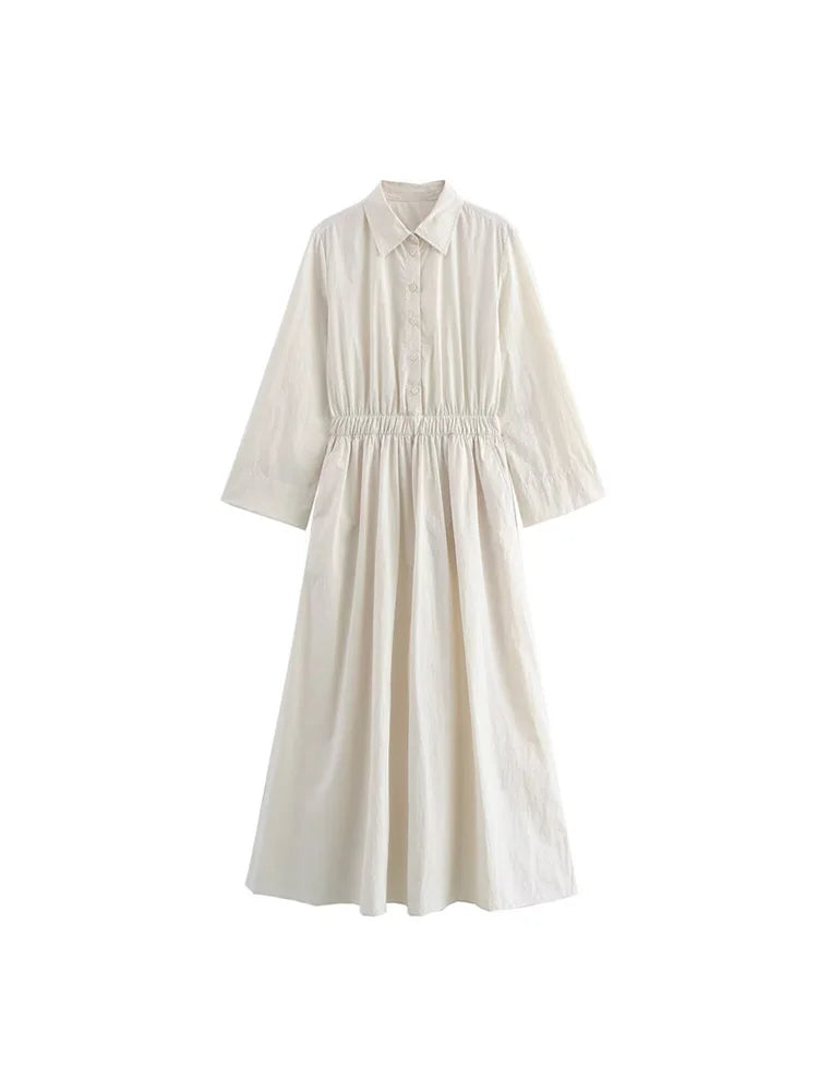 Women's Shirt Style Dress Long Sleeve Waisted Loose Dress