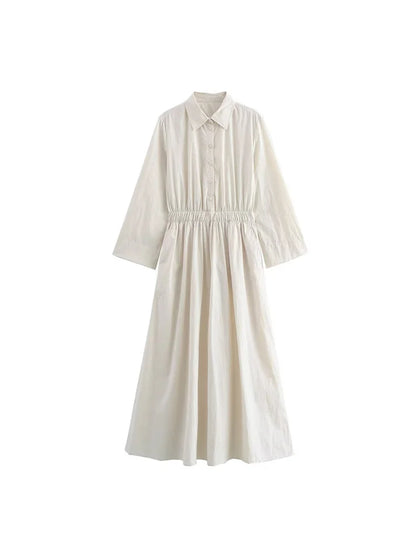 Women's Shirt Style Dress Long Sleeve Waisted Loose Dress