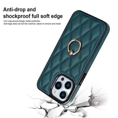 Luxury Leather Phone Case with Rotating Metal Ring | Shockproof Cover for iPhone 14, 13, 12, 11 Pro Max