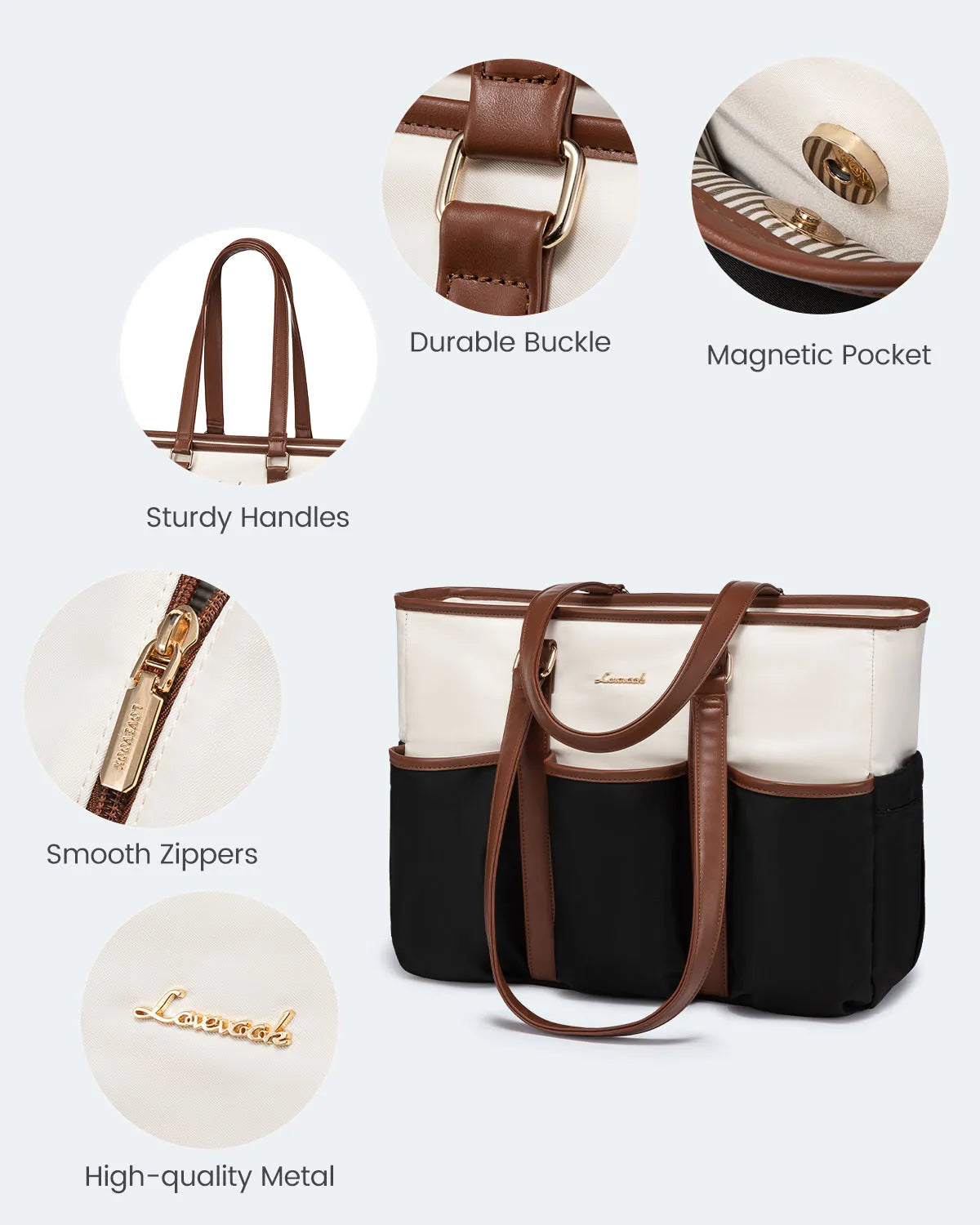 LOVEVOOK Work Tote Laptop Bag - Multi-Pocket Utility Bag for Teachers, Nurses, Travel & Daily Use Vina