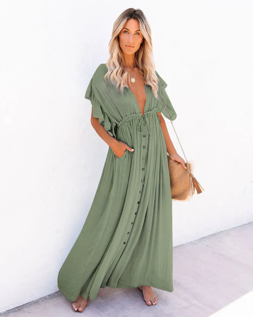 Women’s Lightweight Beach Smock Shirt with Rope Waist