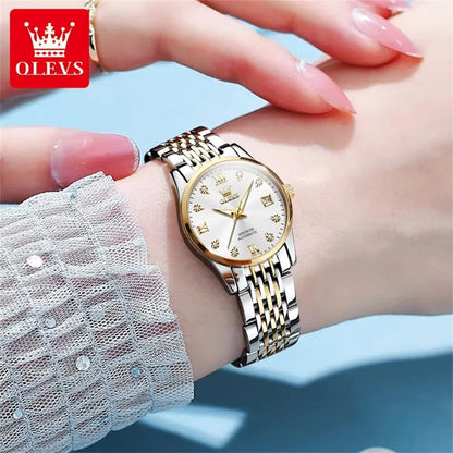 OLEVS 6673 Women’s Diamond Dial Mechanical Watch – Simple, Fashionable, Classic Automatic Calendar Ladies Watch
