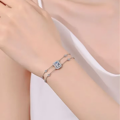 Luxury 925 Sterling Silver Bracelet for Women | 1ct VVS D Color Emerald Cut Moissanite Diamond | Perfect for Engagements, Parties, and Special Occasions