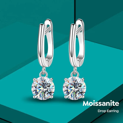GRA Certified 1CT Moissanite Hoop Earrings – Luxury 925 Sterling Silver 18K White Gold Plated Wedding Fine Jewelry for Women Justine