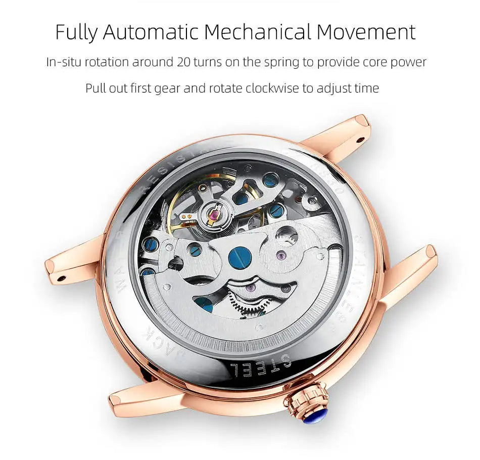 CHENXI 8831 Women’s Casual Rose Gold Skeleton Watch – Fully Automatic Mechanical Wristwatch with Luminous Steel Band